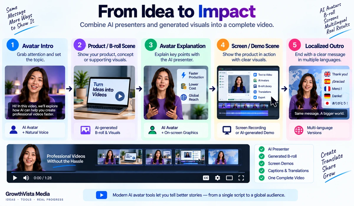 AI avatar presenter and B-roll production workflow