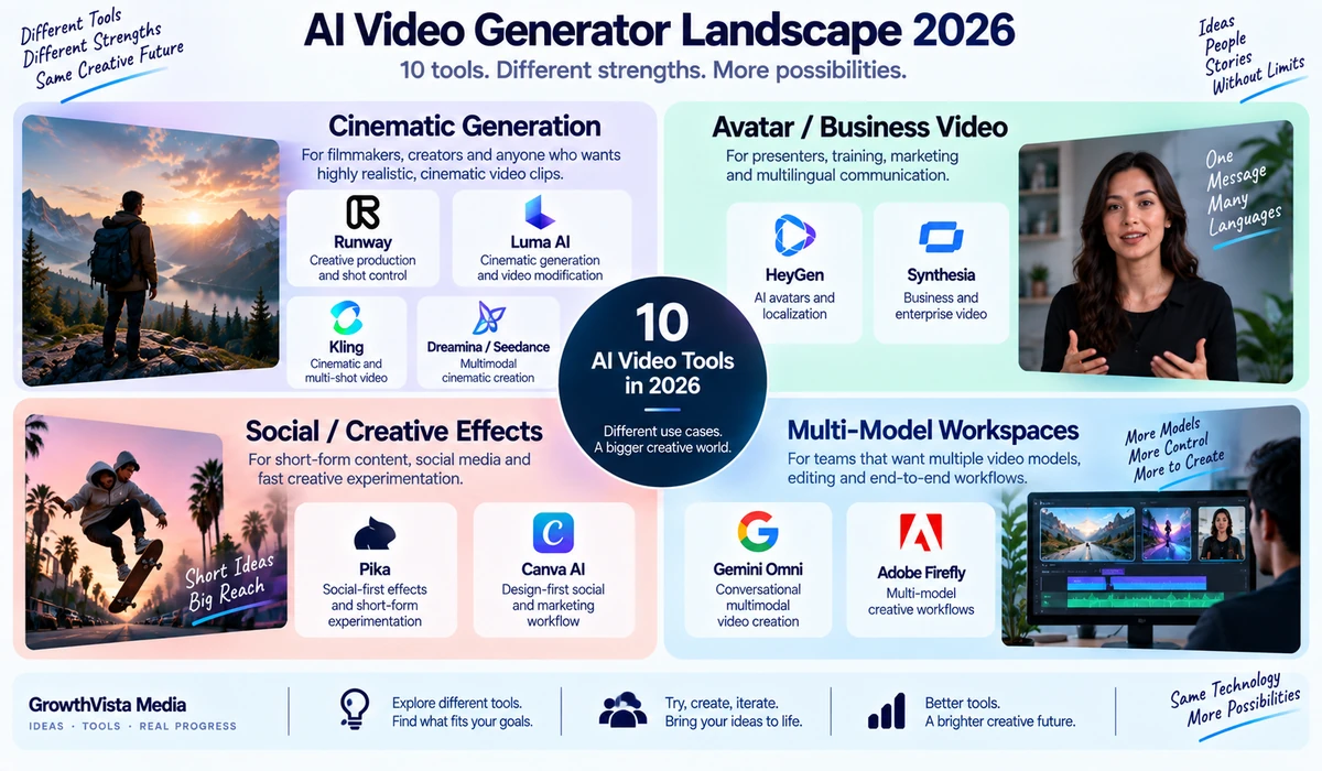 Best AI video generators landscape in 2026 by production category