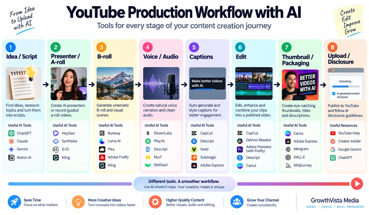AI video tools YouTube production workflow map