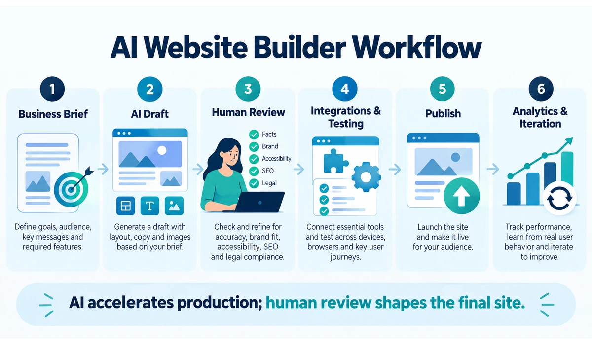 AI website builder and human review workflow