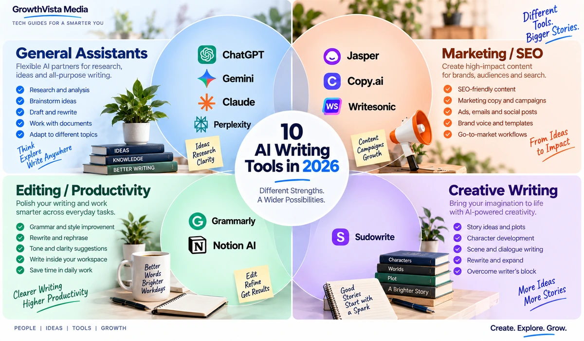 best AI writing tool landscape 2026