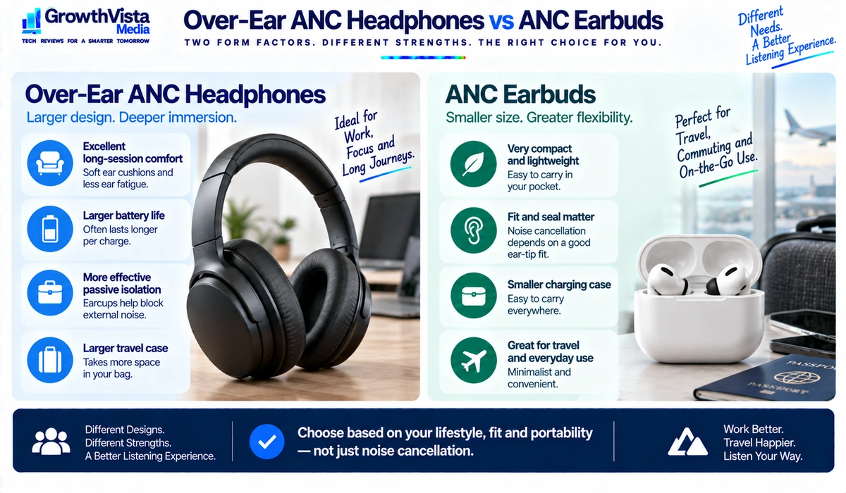 Over-ear ANC headphones vs ANC earbuds comparison