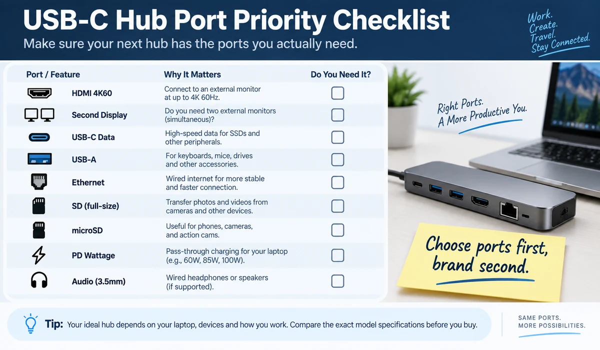 USB-C hub port priority checklist