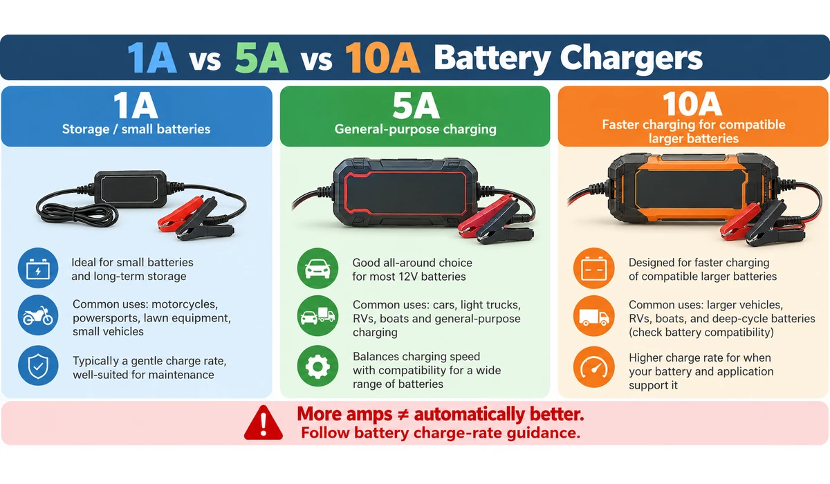 1 amp vs 5 amp vs 10 amp car battery chargers explained