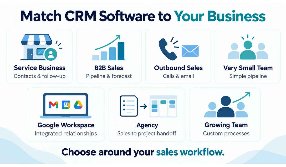CRM software selection by small business type