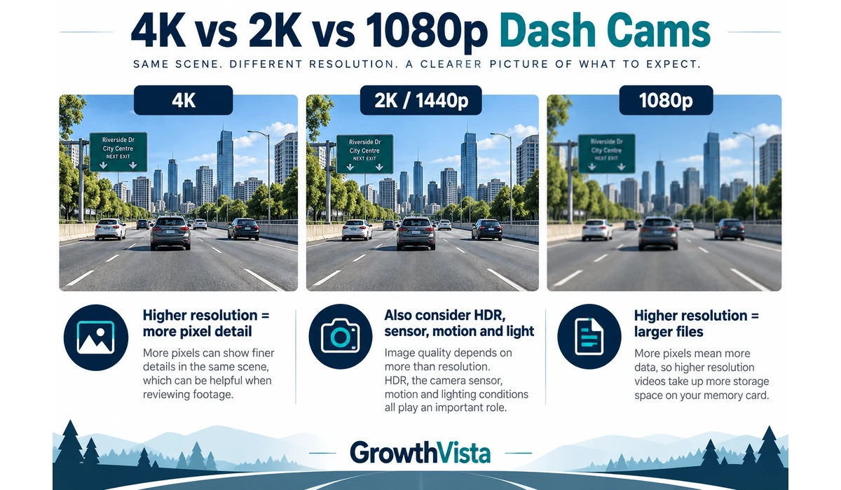 4K vs 2K vs 1080p dash cam resolution comparison