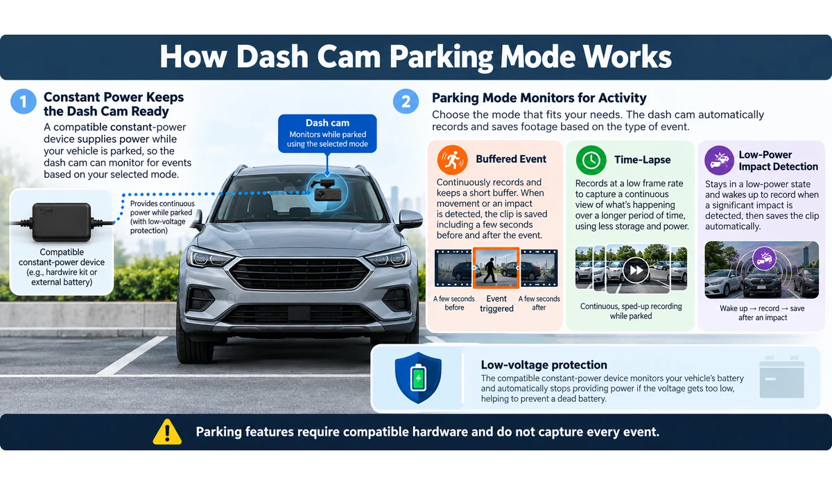 Dash cam parking mode and low-voltage protection explained
