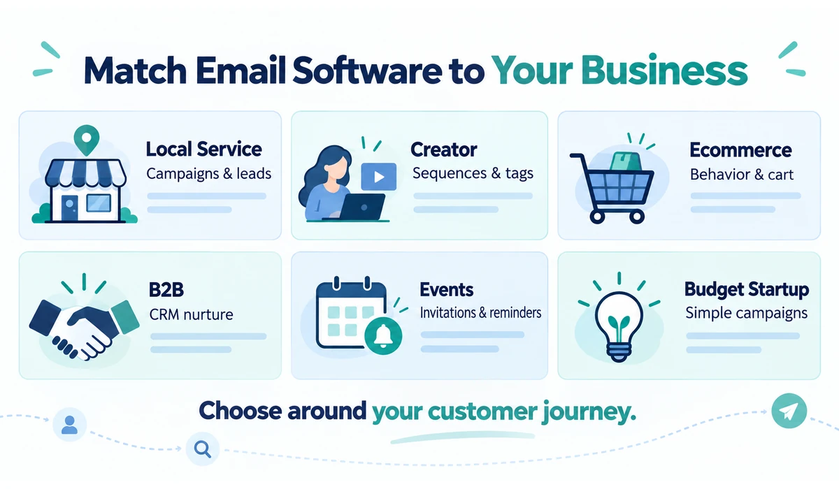 Email marketing platform selection by small business type