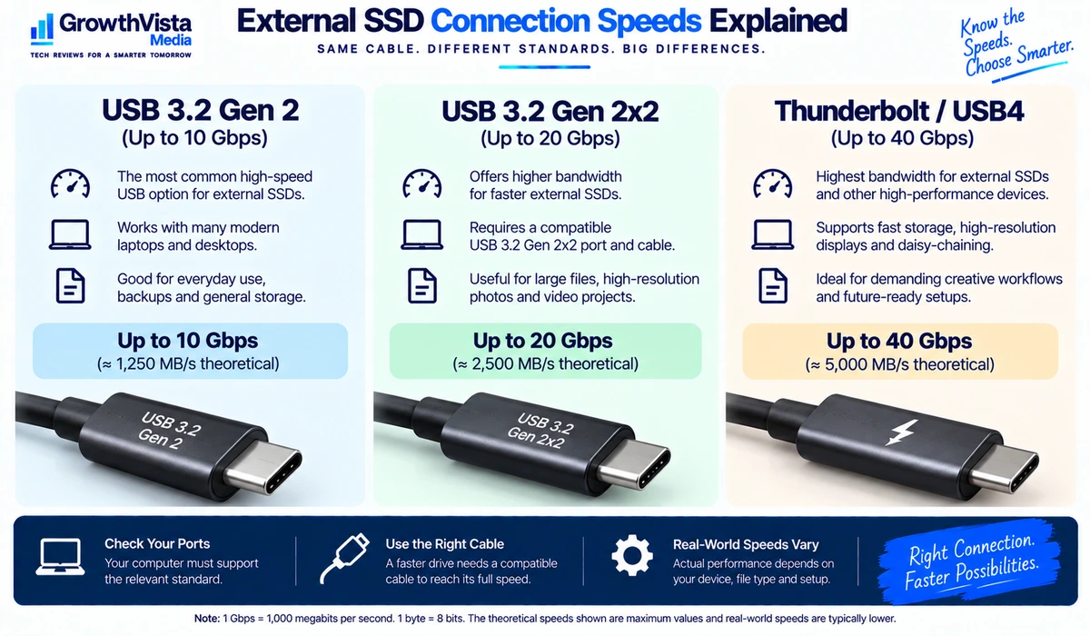 External SSD USB 10Gbps 20Gbps Thunderbolt and USB4 speed guide