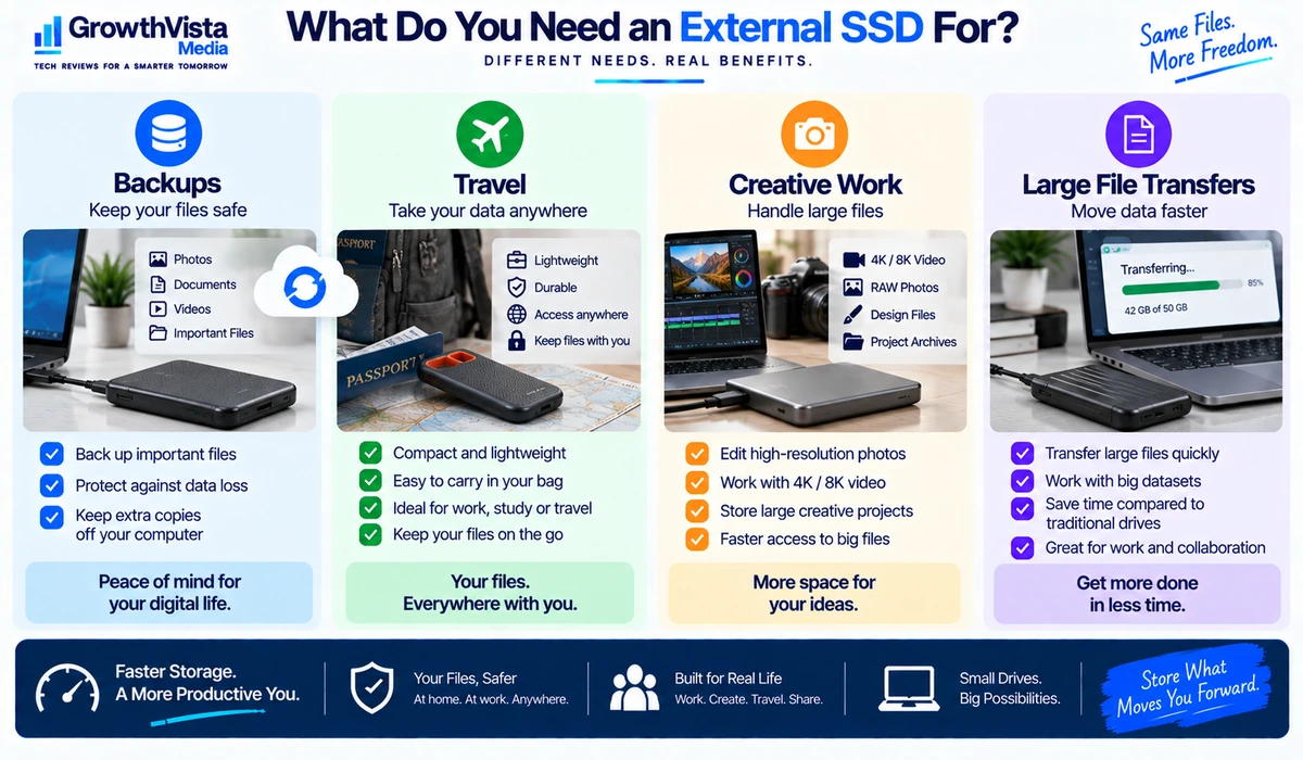 External SSD use cases for backup travel creative work and file transfers