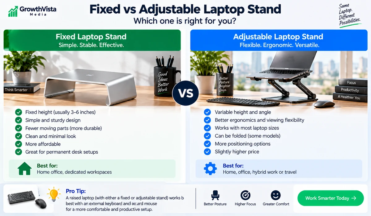 Fixed versus adjustable laptop stand comparison