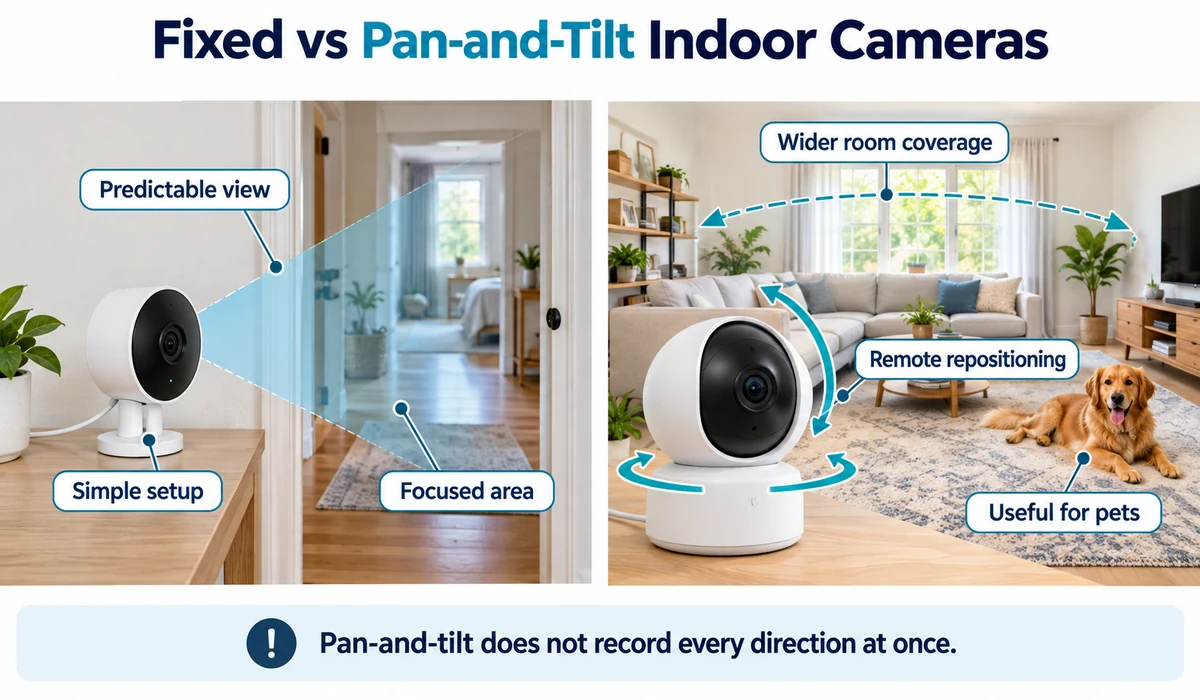 Fixed vs pan-and-tilt indoor security camera comparison