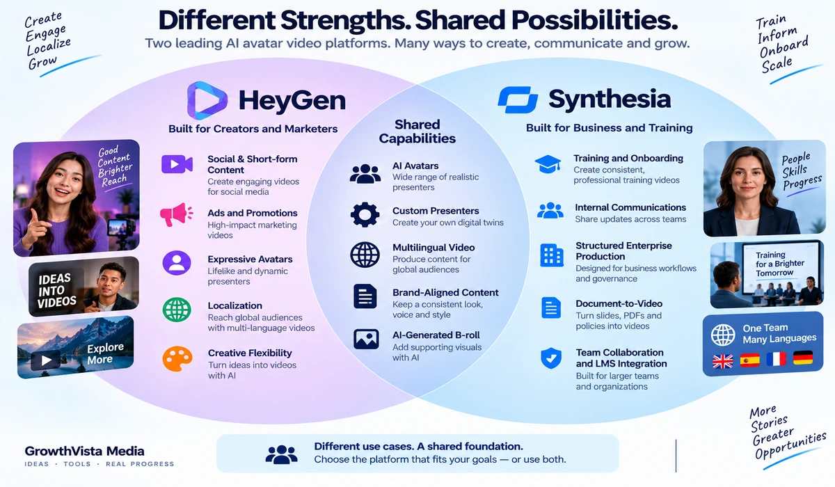 HeyGen vs Synthesia workflow positioning map