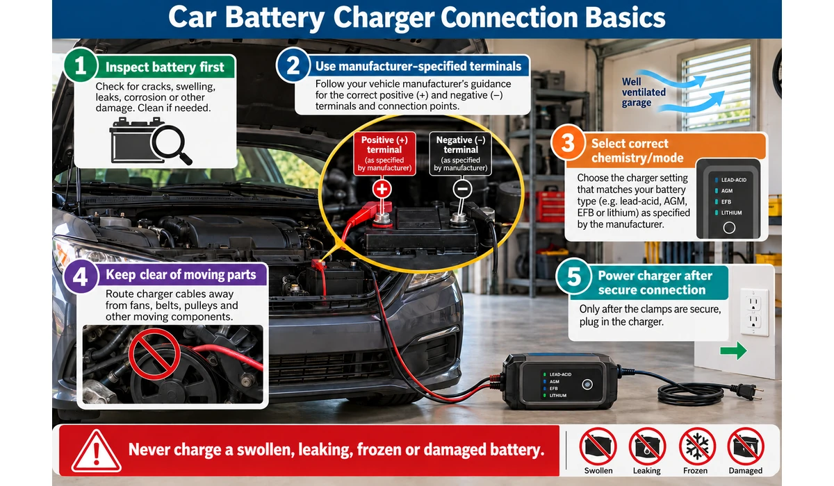 How to safely connect a car battery charger
