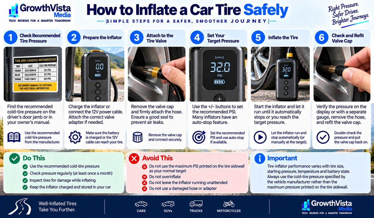 How to safely use a portable tire inflator on a car tire