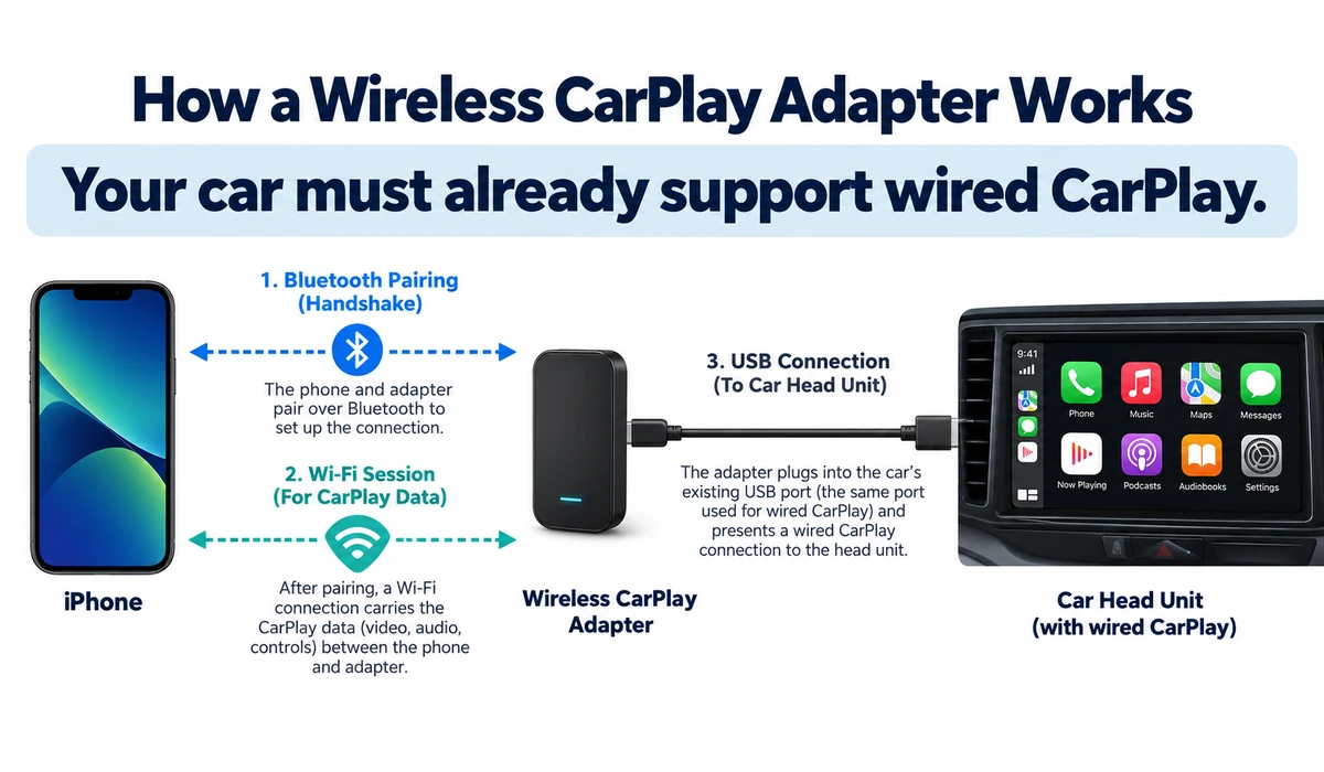 How a wireless CarPlay adapter works with wired CarPlay