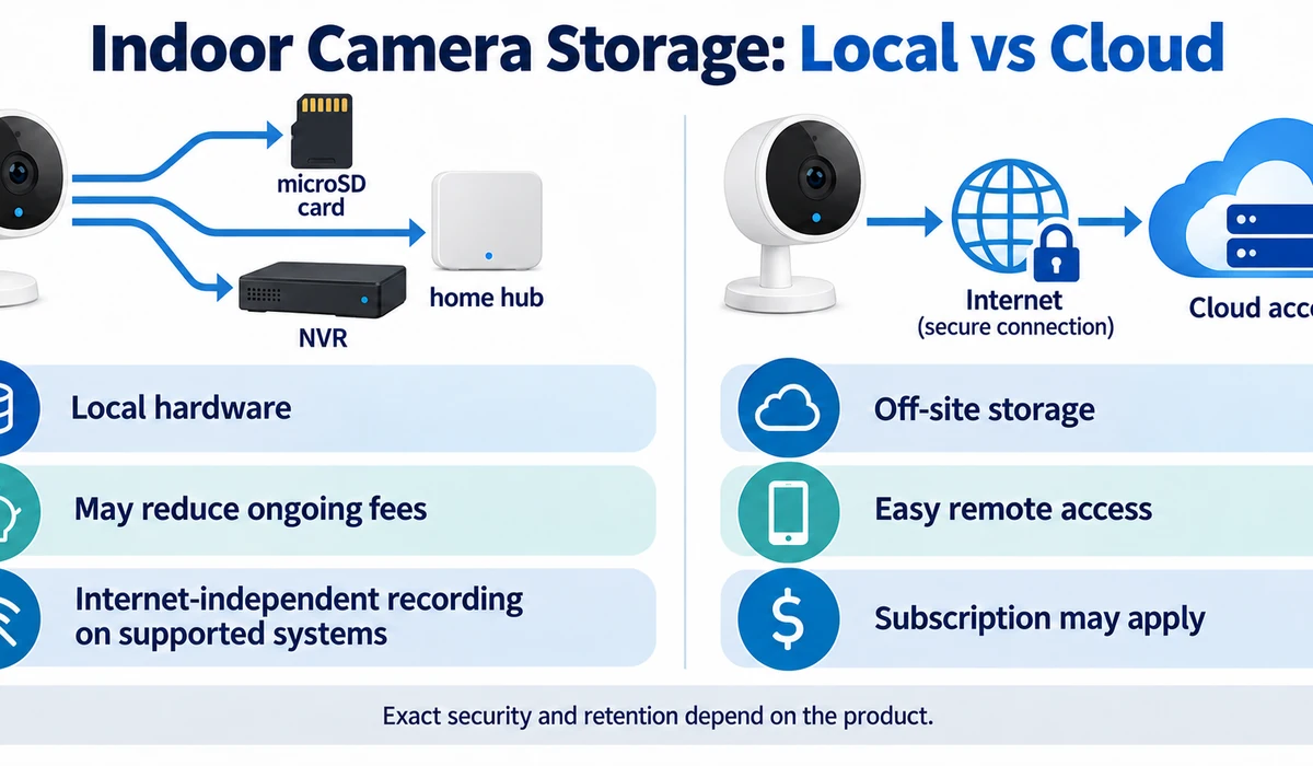 Indoor security camera local storage vs cloud storage comparison