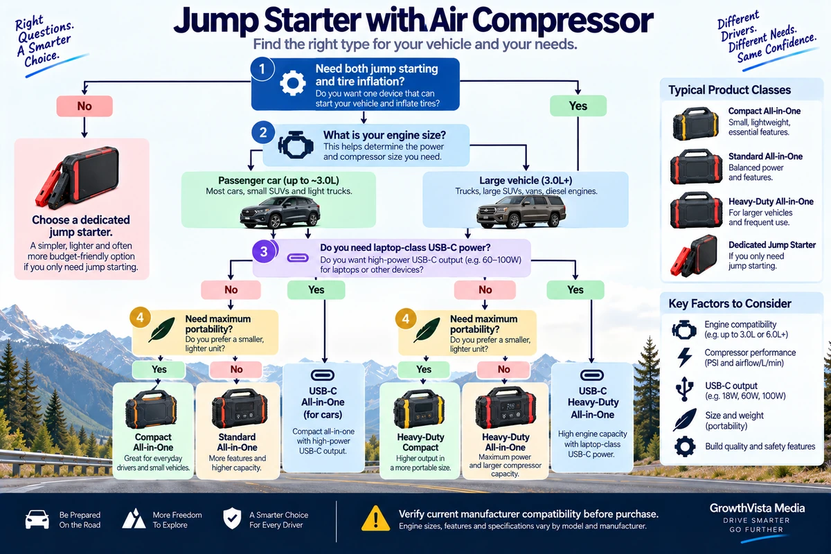 Best jump starter with air compressor buyer decision tree