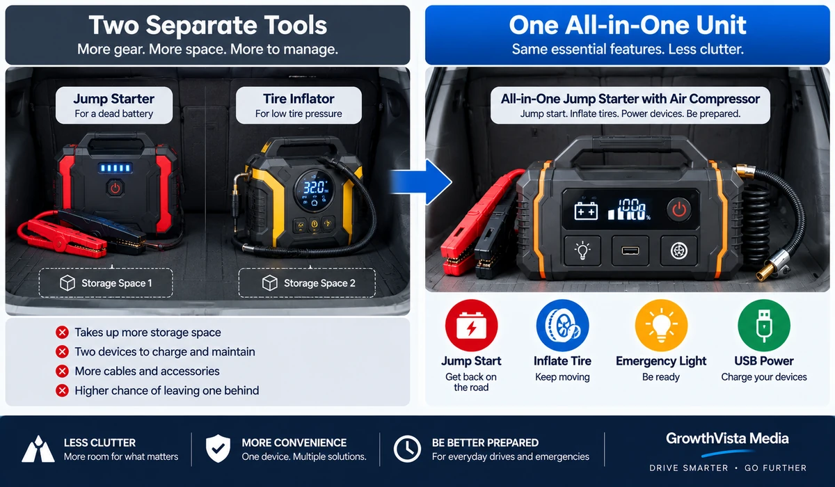 Best jump starter with air compressor compared with separate roadside tools