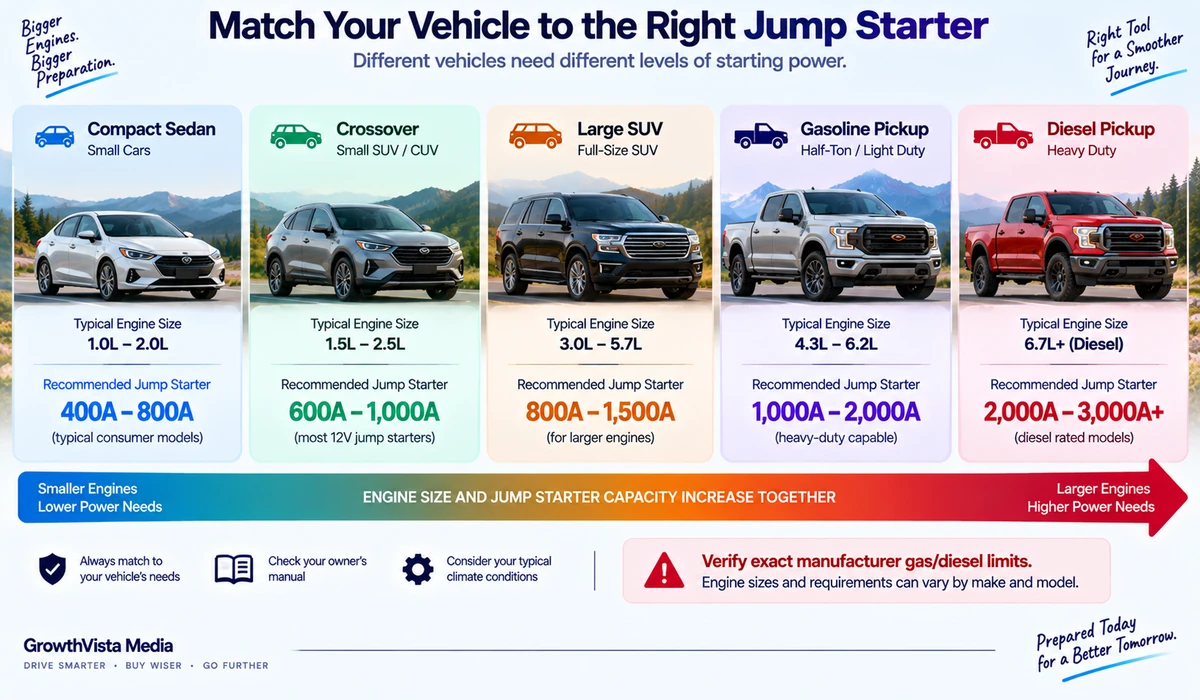How to choose a jump starter by engine size and fuel type