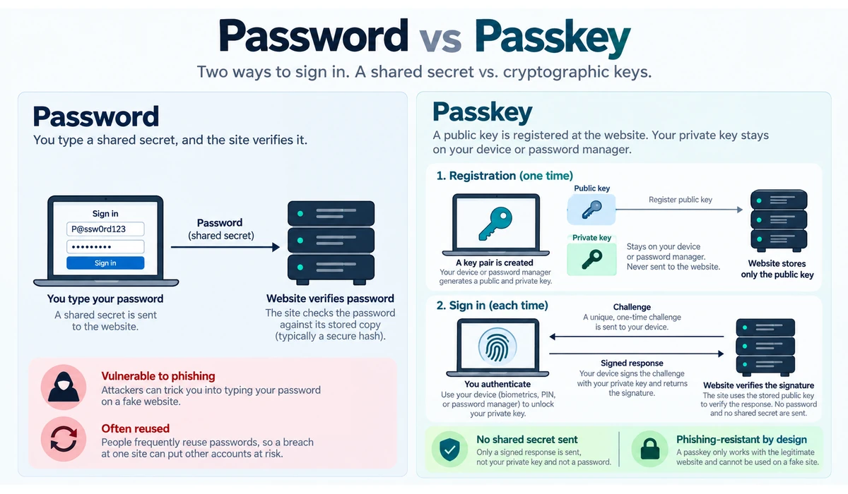 Password vs passkey authentication comparison