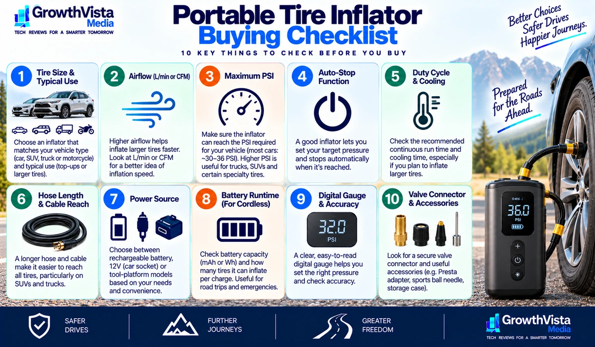 Portable tire inflator buying checklist for road trips