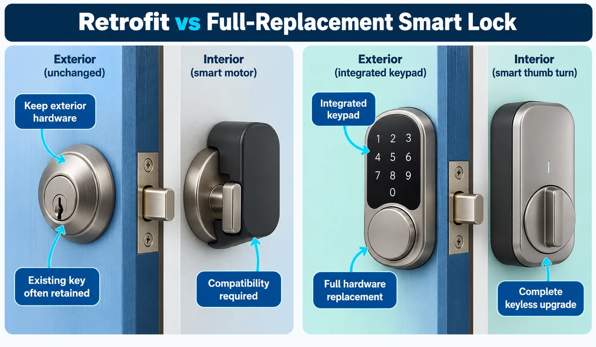 Retrofit vs full replacement smart lock comparison