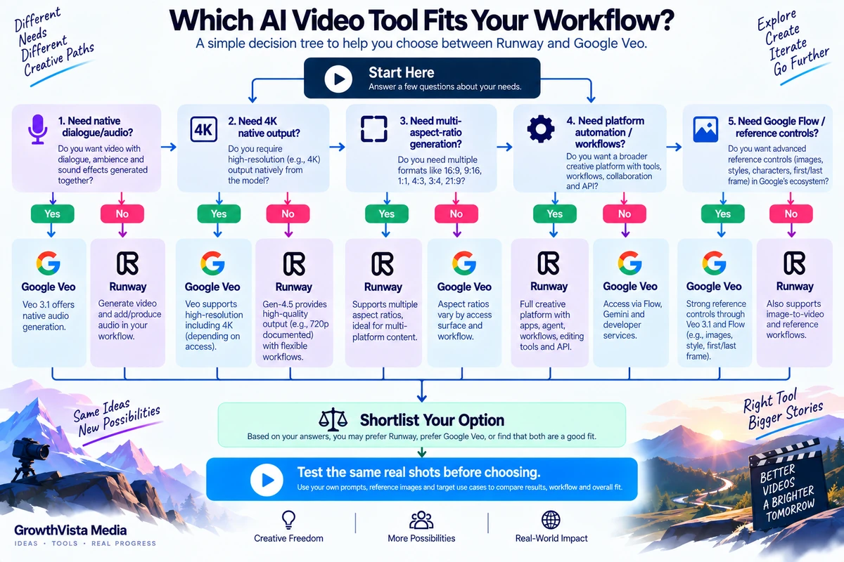 Runway vs Google Veo decision tree for AI video workflows