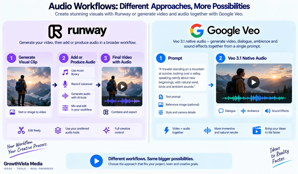 Runway vs Google Veo native audio workflow comparison