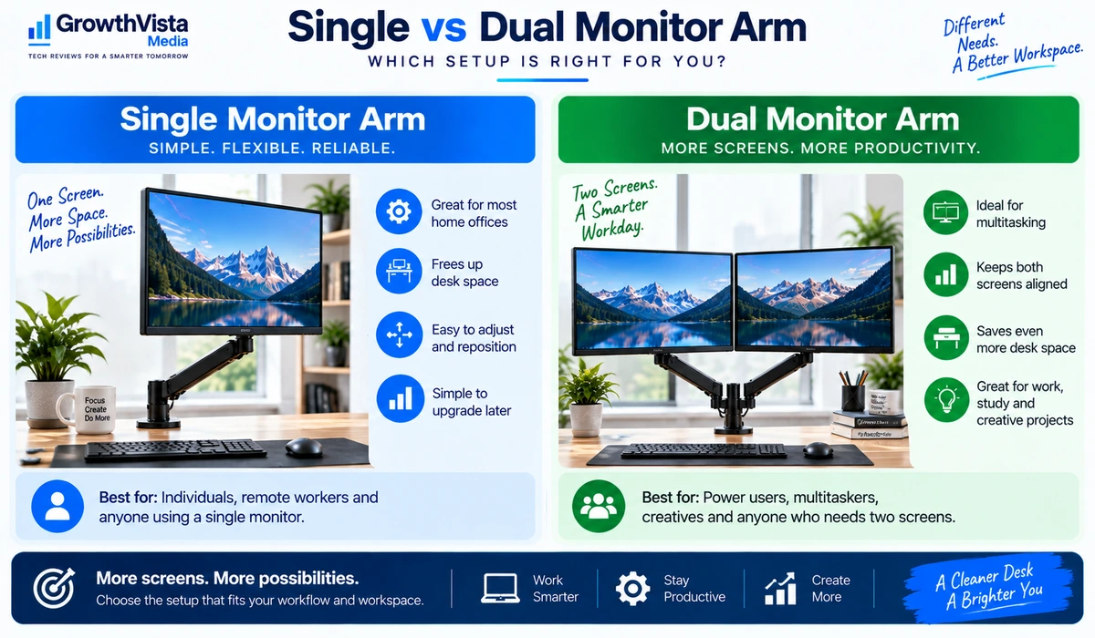 Single monitor arm vs dual monitor arm setup