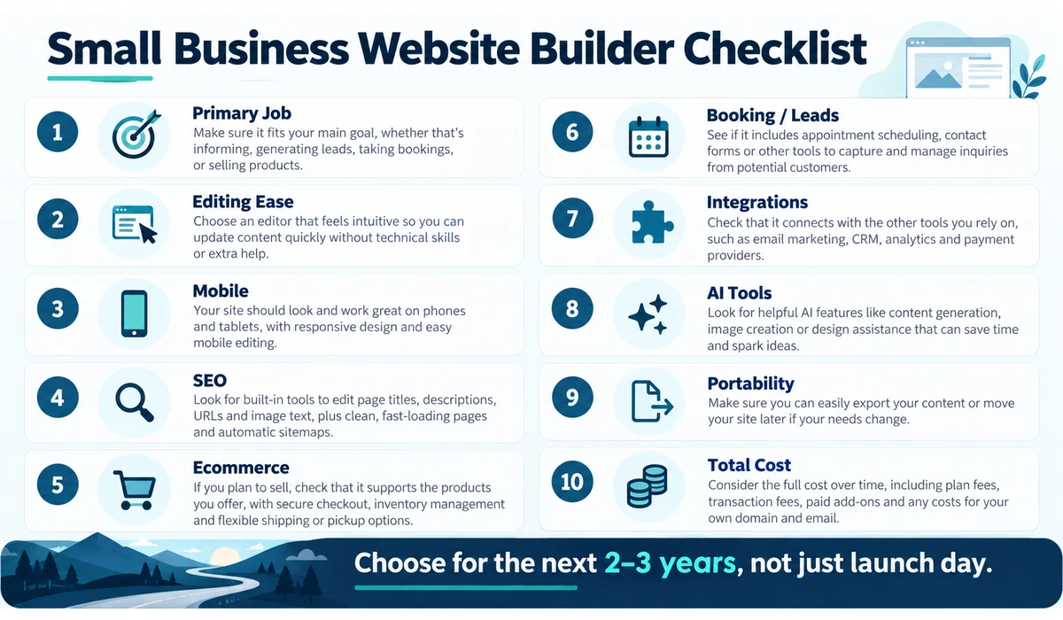 Small business website builder buying checklist