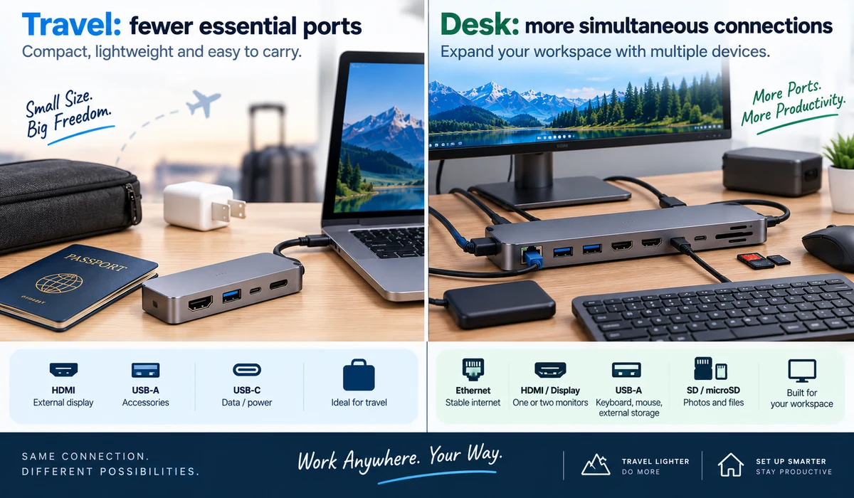 Travel USB-C hub versus desk hub