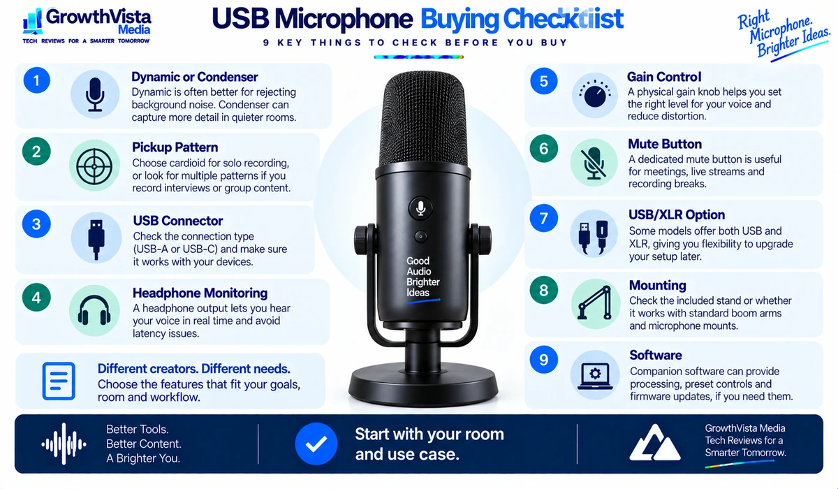 USB microphone buying checklist for creators and meetings