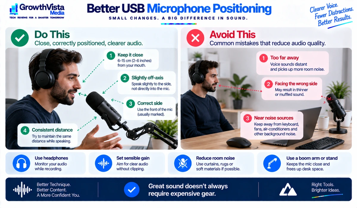 USB microphone positioning guide for clearer voice recording