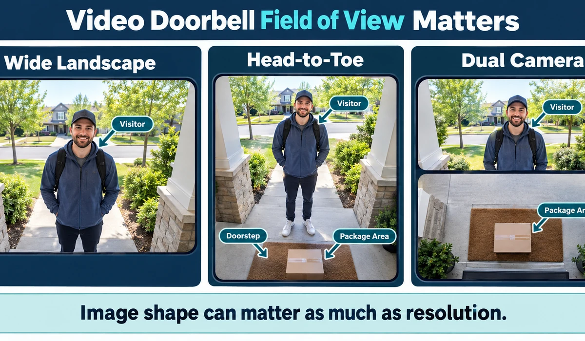 Video doorbell field of view guide for visitors and packages