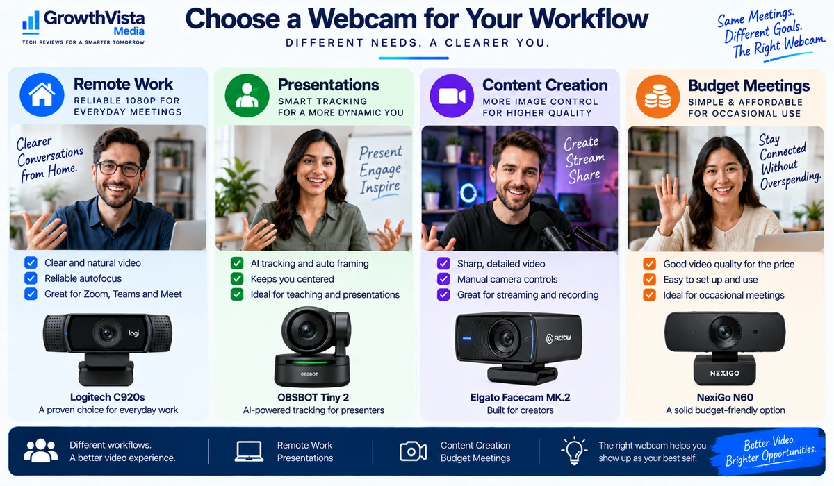 Webcam types for remote work presentations creators and budget meetings