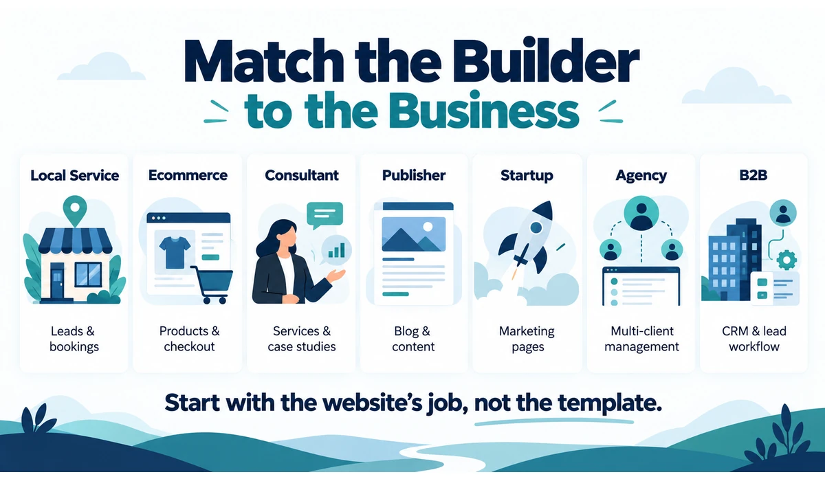 Website builder selection by small business type
