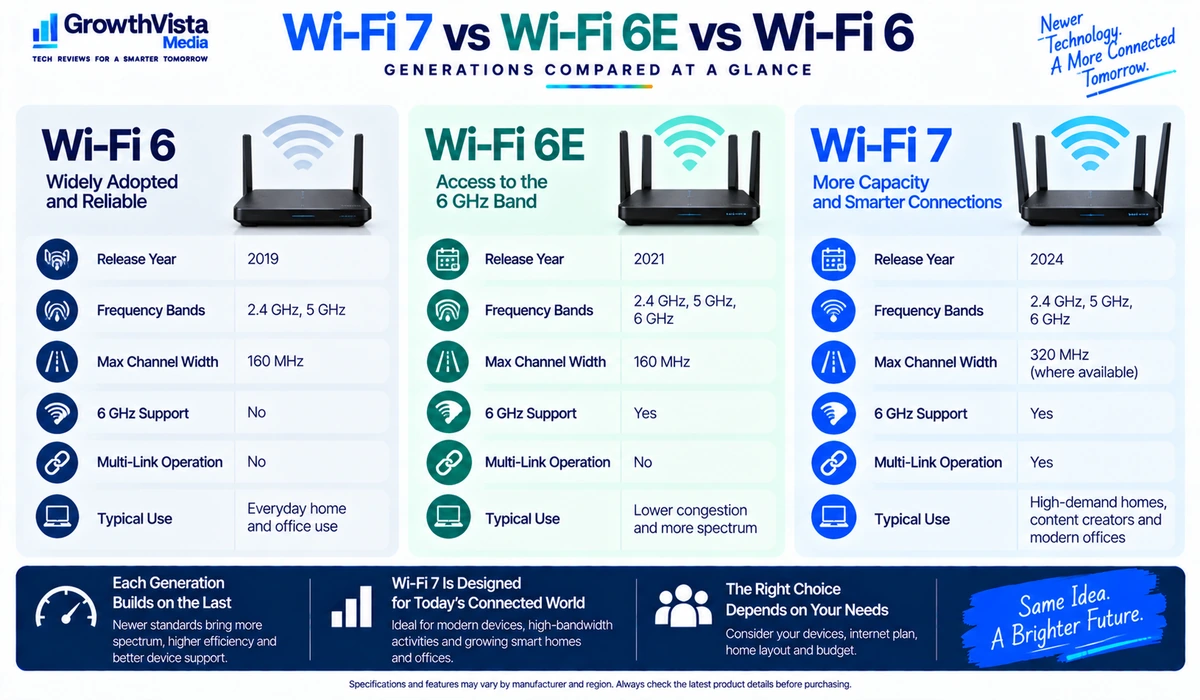 Wi-Fi 7 vs Wi-Fi 6E vs Wi-Fi 6 comparison