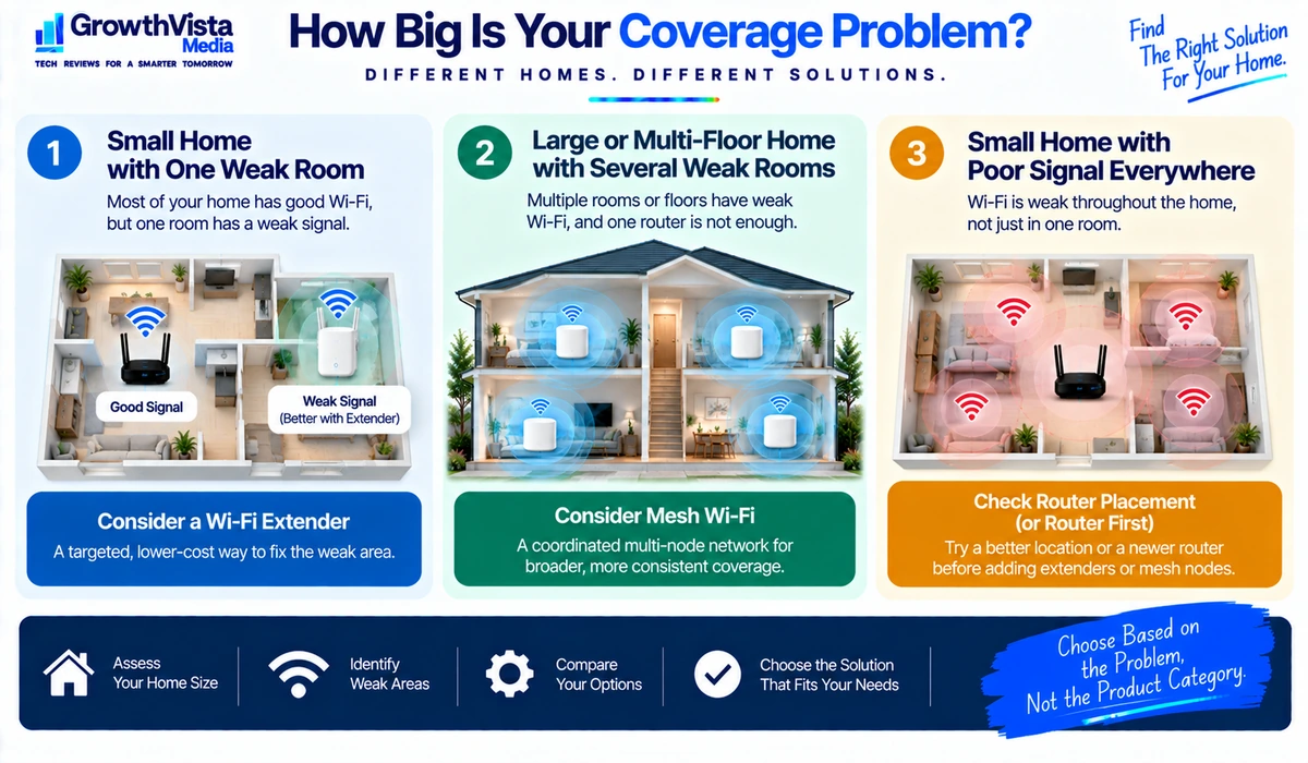Wi-Fi extender vs mesh recommendation by home coverage problem