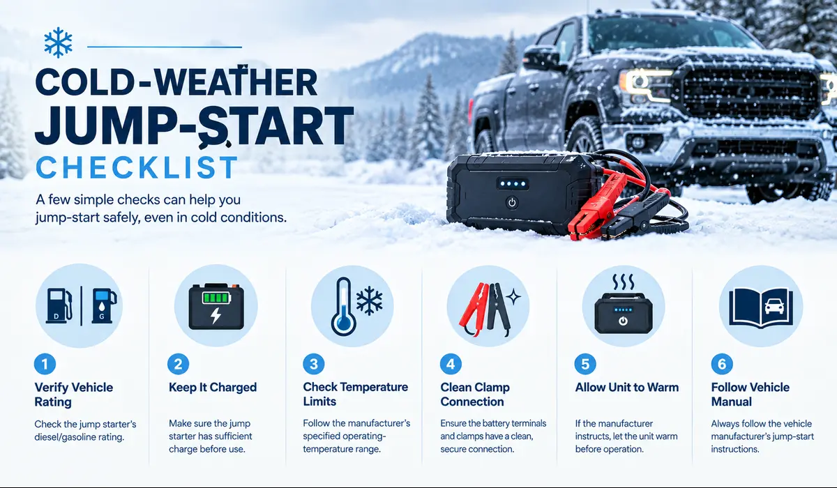 Winter truck jump starter checklist for cold weather