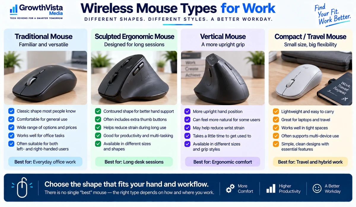 Wireless mouse types for office work and productivity