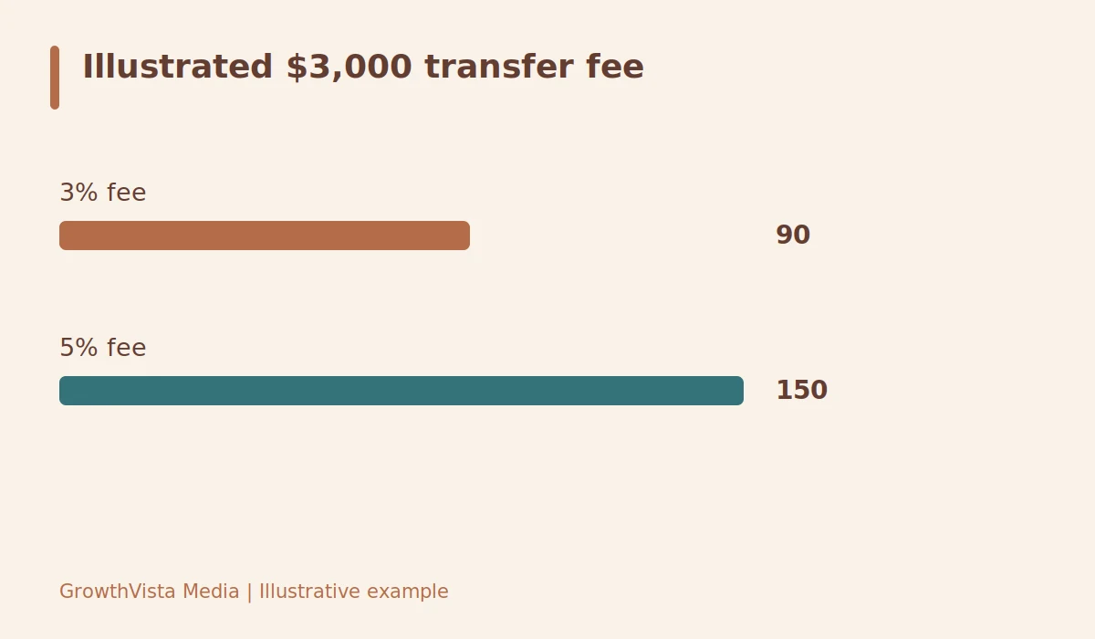 Illustrated $3,000 transfer fee: 3% fee: 90; 5% fee: 150