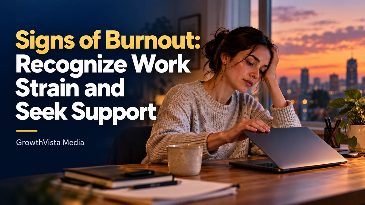 Signs of Burnout: Recognize Work Strain and Seek Support: title over an editorial scene