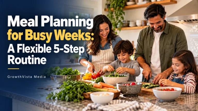 Meal Planning for Busy Weeks: A Flexible 5-Step Routine: title over an editorial scene