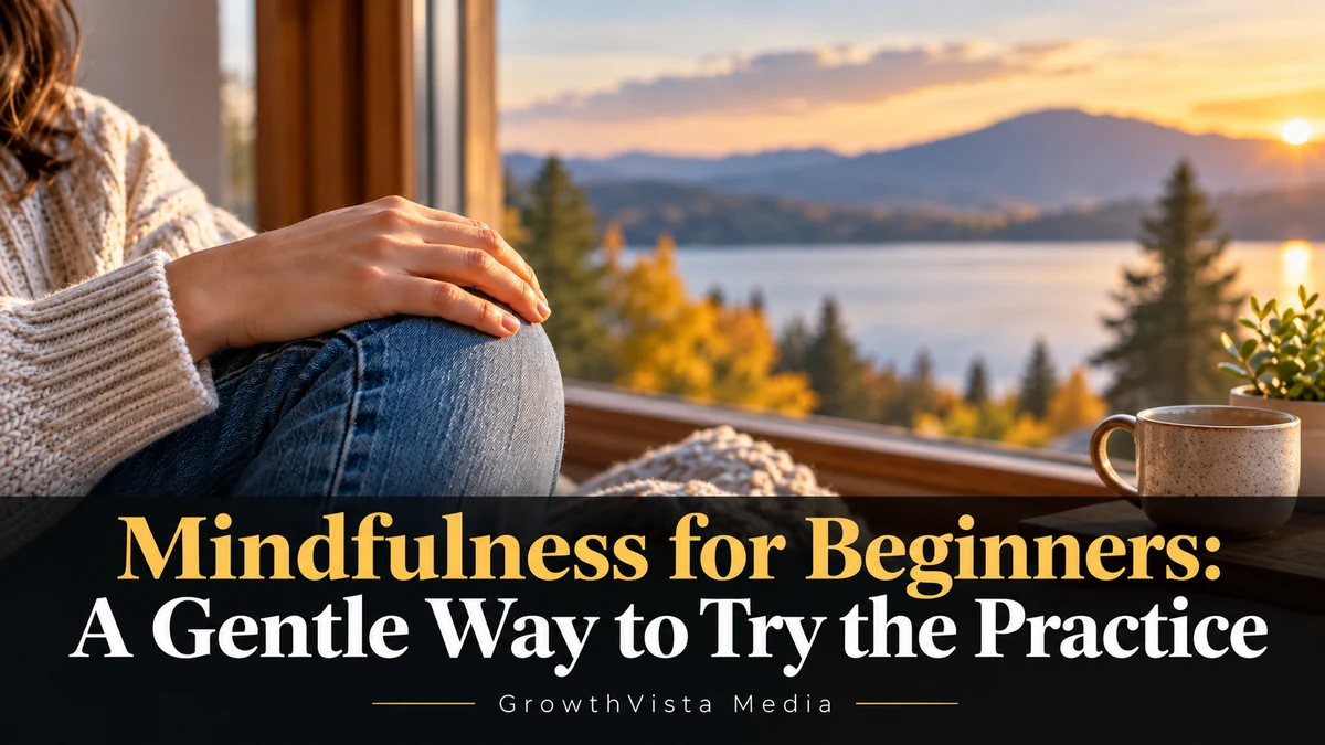 Mindfulness for Beginners: A Gentle Way to Try the Practice: title over an editorial scene