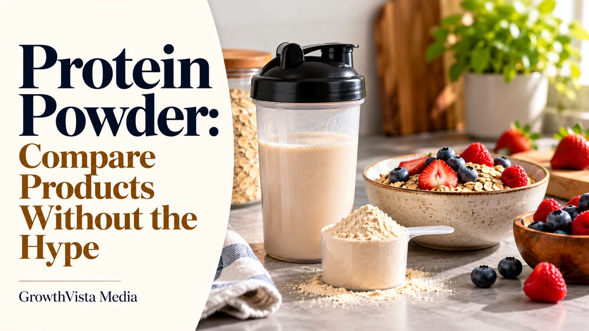 Protein Powder: Compare Products Without the Hype: title over an editorial scene