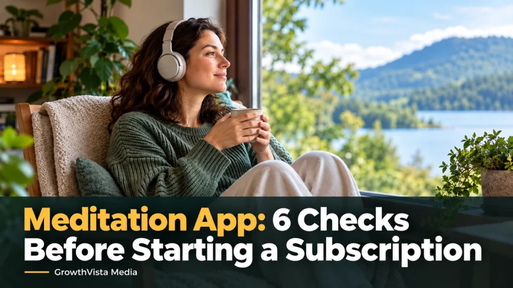 Meditation App: 6 Checks Before Starting a Subscription: title over an editorial scene
