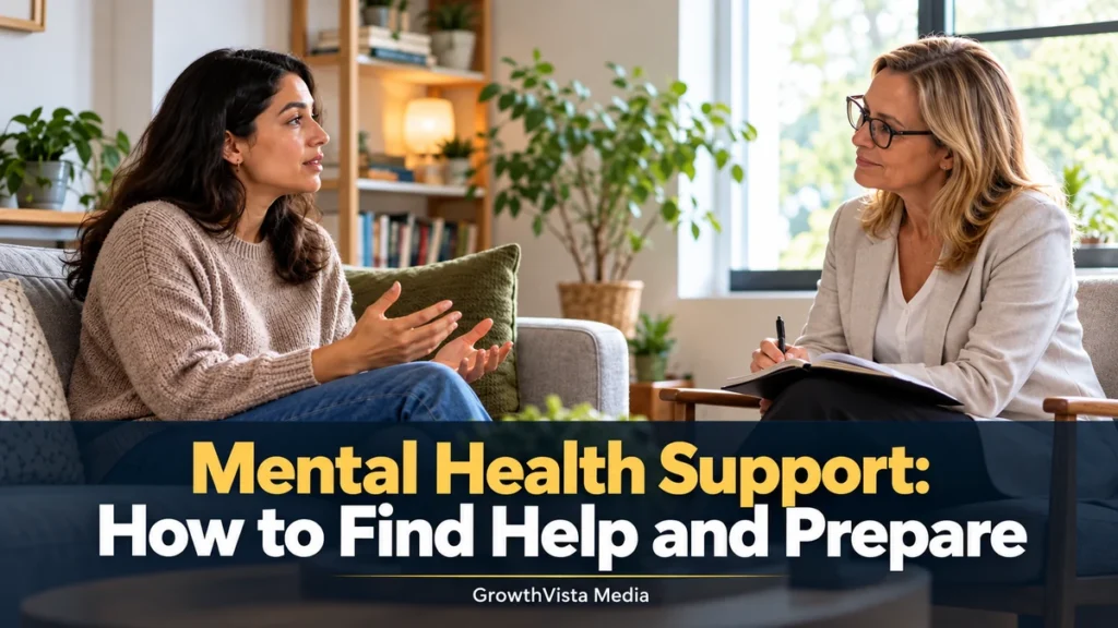 Mental Health Support: How to Find Help and Prepare: title over an editorial scene